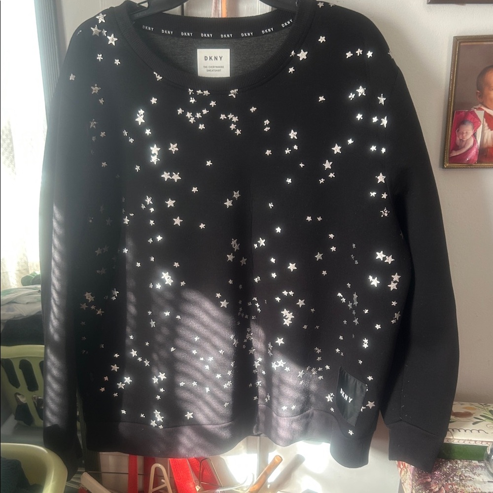 DKNY Women's Black Starry Crew Neck Sweater